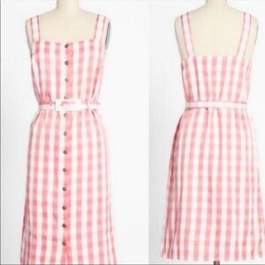 Modcloth checkered dresss with belt button down size small